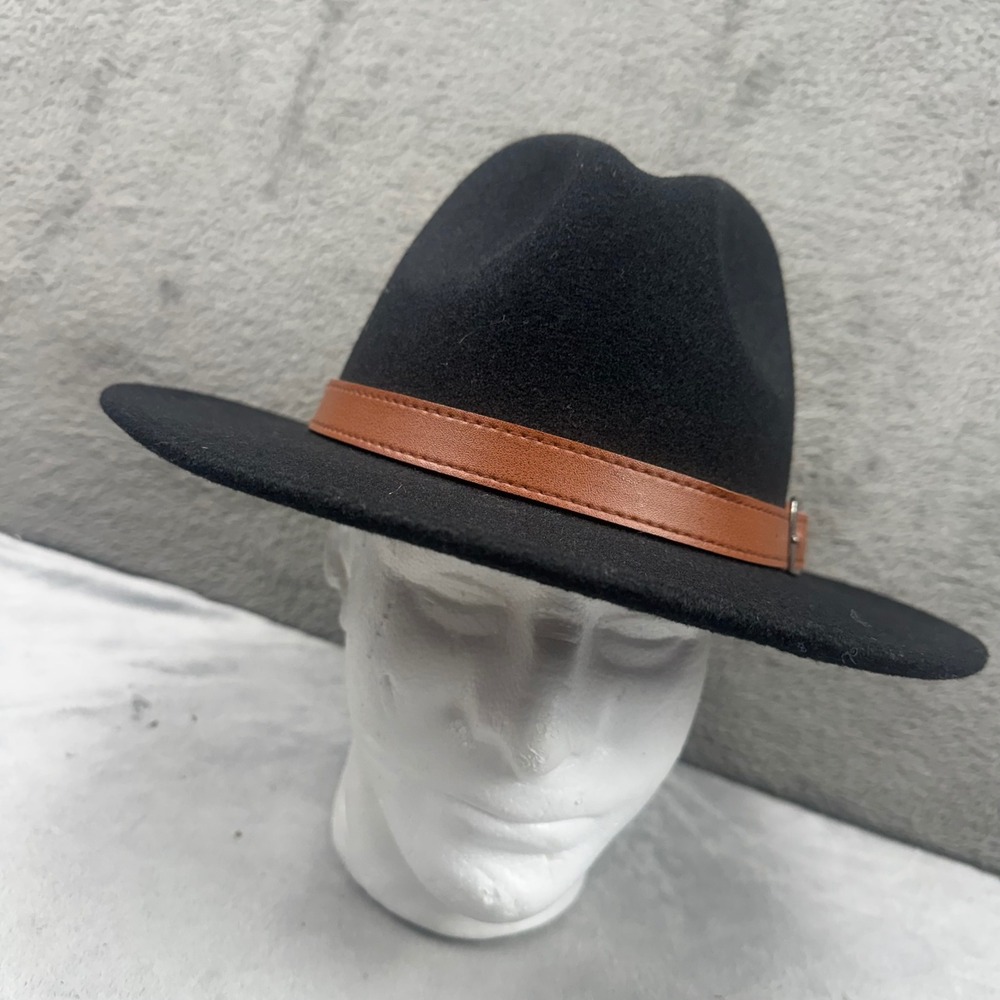 Unbranded Fedora Hat Mens OS Black‎ Excellent Wool Blend Brown Buckle Band